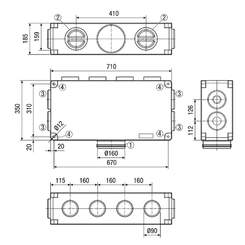 Maico Luftverteiler aus Kunststoff, 8-fach MF-V90-8