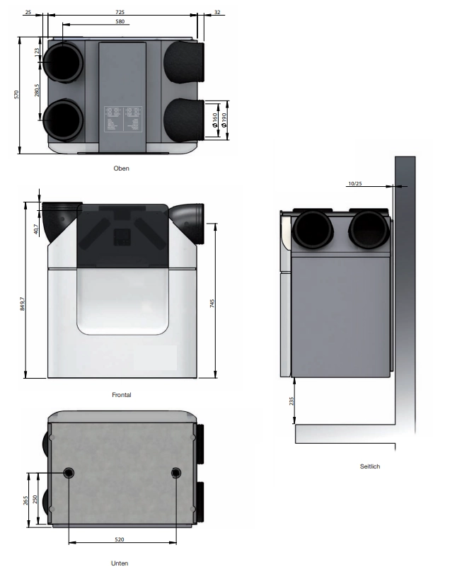 Zehnder Komfort-Lüftungsgerät ComfoAir Q350 TR Enthalpie mit integriertem Display