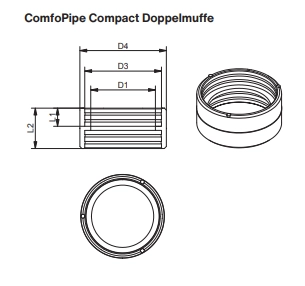Zehnder Comfopipe Compact Doppelmuffe 125 Durchmesser 179 / 155 mm