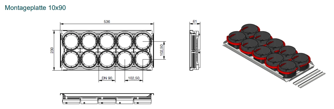 Zehnder Montageplatte CW-M 520 -10 x 90/P inklusive Klemmleisten