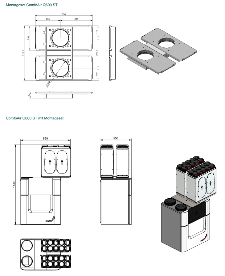 Zehnder Installation set CW-K-520 - CA Q600 ST