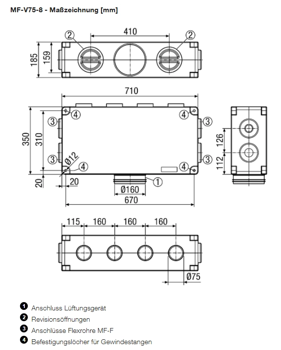 Maico Luftverteiler aus Kunststoff, 8-fach MF-V75-8