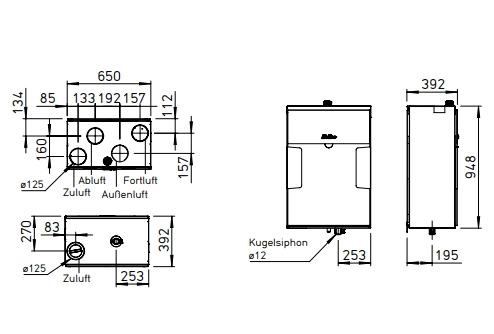 Helios Lüftungsgerät KWL 250 W ET