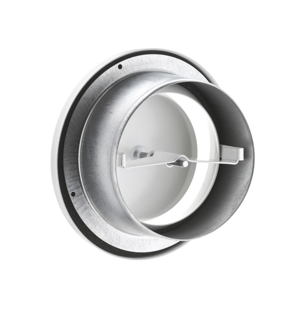 pro Abluftventil mit geradem Ventilteller, NW 160mm, Befestigung durch Klemmfedern, weiß RAL9010
