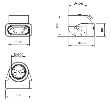 Zehnder Transition bend ComfoFit Therm 90 – flat 51