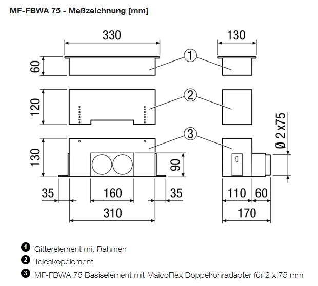 Maico Floor-/Wall outlet MF-FBWA 75