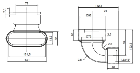 Zehnder Transition flat 51 / 90, Bend 90°