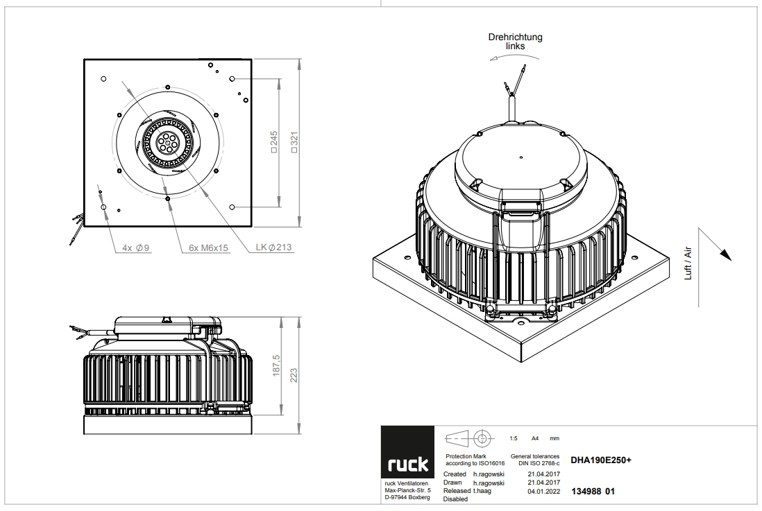 Ruck Roof-mounted centrifugal fan DHA 190 E2 50
