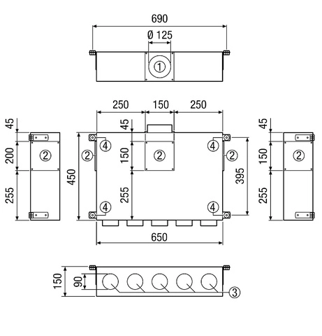 Maico Air distributor Kasten 5-compartment MF-BV90-125-5