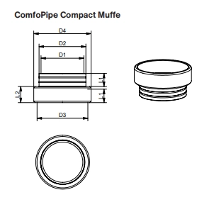 Zehnder Comfopipe Compact Muffe 125 Durchmesser 185 / 155 mm
