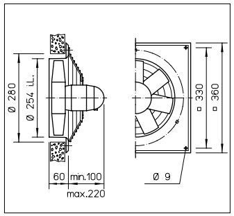 Helios HQD 250/4/2, Axial-Hochleistungsventilator 3-PH, polumschaltbar,Dahlander HE/HQD/250/4/2
