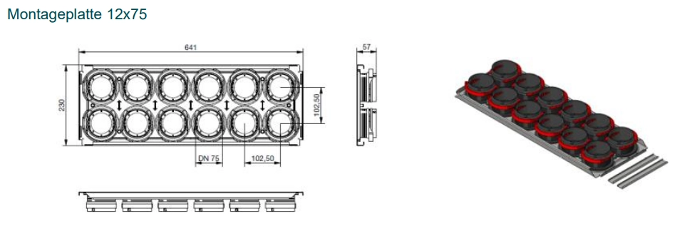 Zehnder Montageplatte CW-M 625-12DN75/P inklusive Klemmleisten